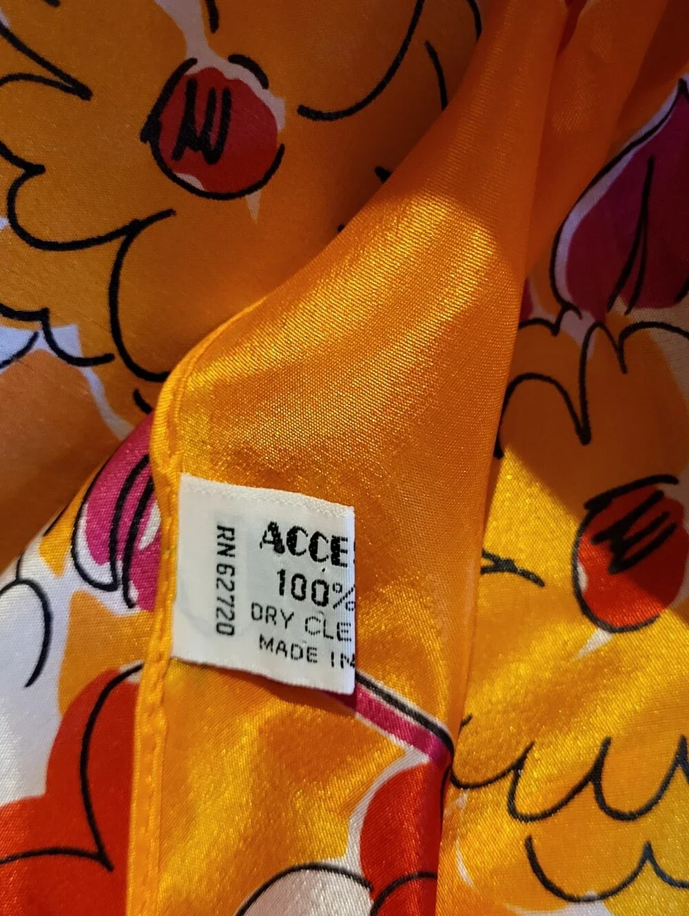 Oscar De La Renta For Accessory Street Rectangular Silk Scarf Orange/Pink